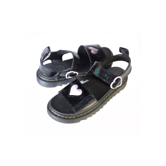 DR. MARTENS Kids Size 3 US Black Marlowe Hearts Junior Kids Sandals 34 Eur - Picture 1 of 12